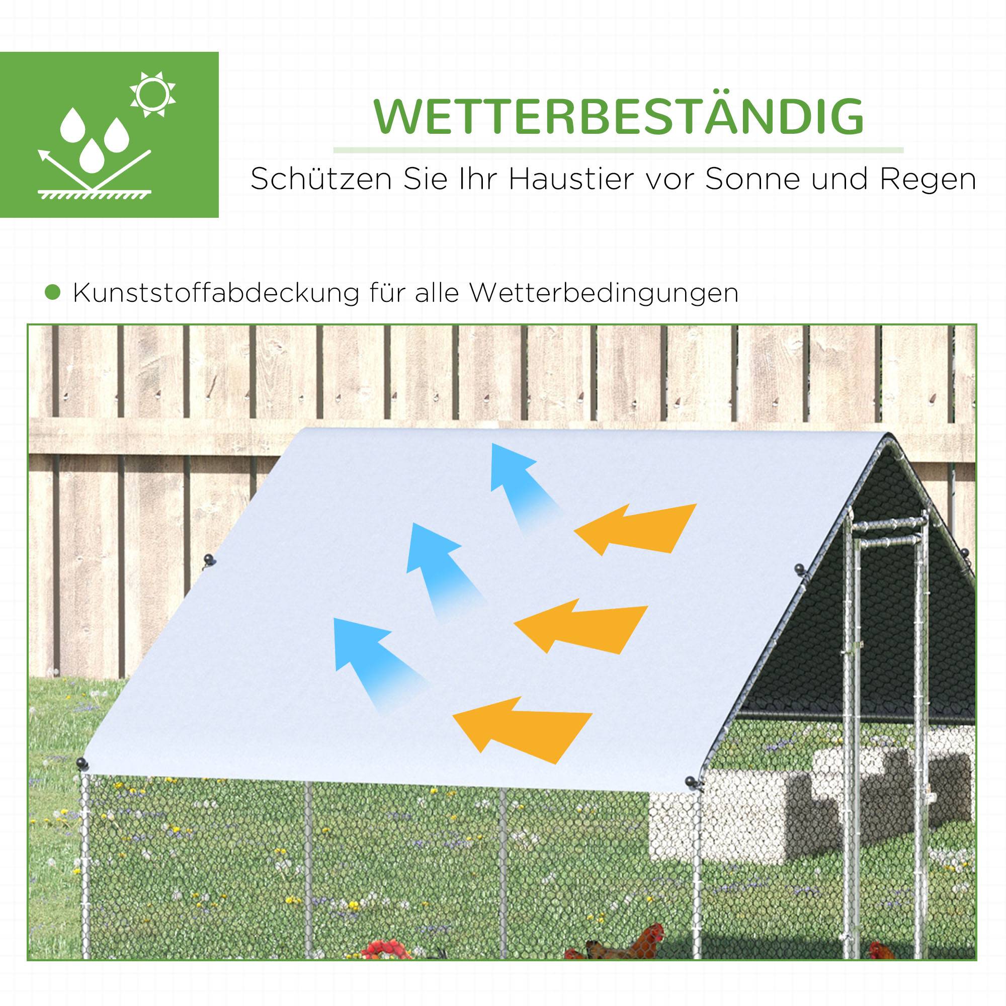 Enclos Poulailler Extérieur Acier Galvanisé 6m² Poules Lapins Toit Bâche 3x2x2m Argent - ComfortXL Pet Living - Image 4