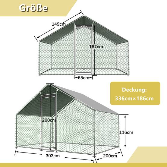 Enclos Poulailler Acier Galvanisé 6.06m² Poules Lapins Promenade Sécurisée 3x2x2m - ComfortXL Pet Living - Image 3