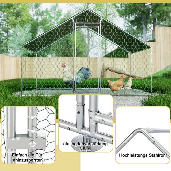 Enclos Poulailler Acier Galvanisé 6.06m² Poules Lapins Promenade Sécurisée 3x2x2m - ComfortXL Pet Living - Image 4