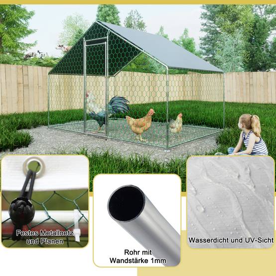 Enclos Poulailler Acier Galvanisé 6.06m² Poules Lapins Promenade Sécurisée 3x2x2m - ComfortXL Pet Living - Image 6