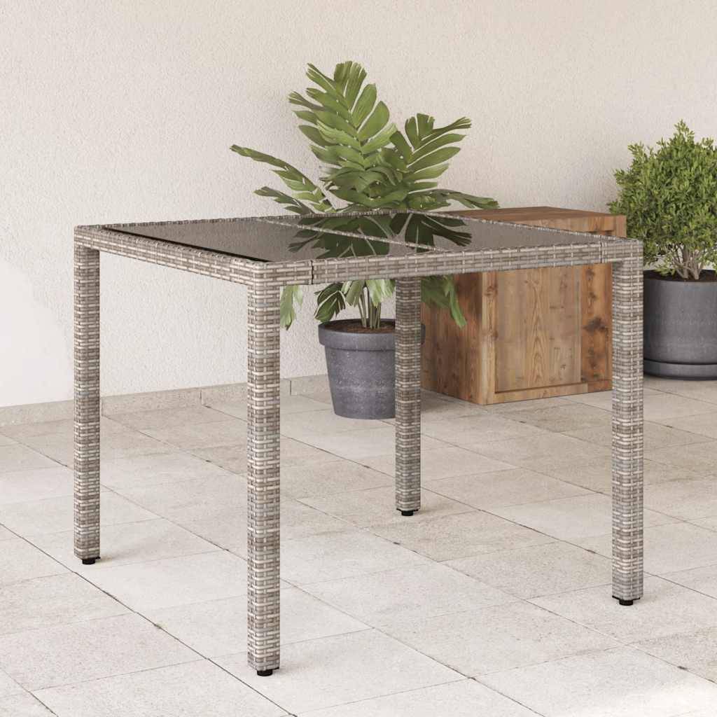 PANGIVO - Table de jardin résine tressée gris verre trempé 90 x 90 x 75 cm, Poids :16.6kg - PANGIVO - Image 1