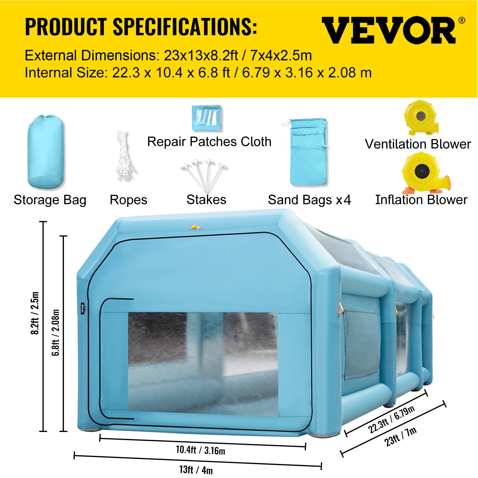 Vevor - VEVOR Cabine peinture gonflable 7x4x2.5m, Oxford, 2 souffleurs, filtration, station de travail automobile. - Image 7