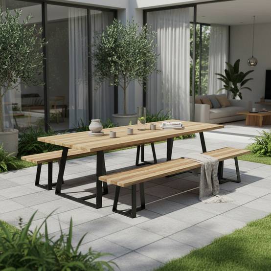 Table métal anthracite et teck recyclé 300 x 110 cm Orsay - Gecko Jardin - Imagen 5