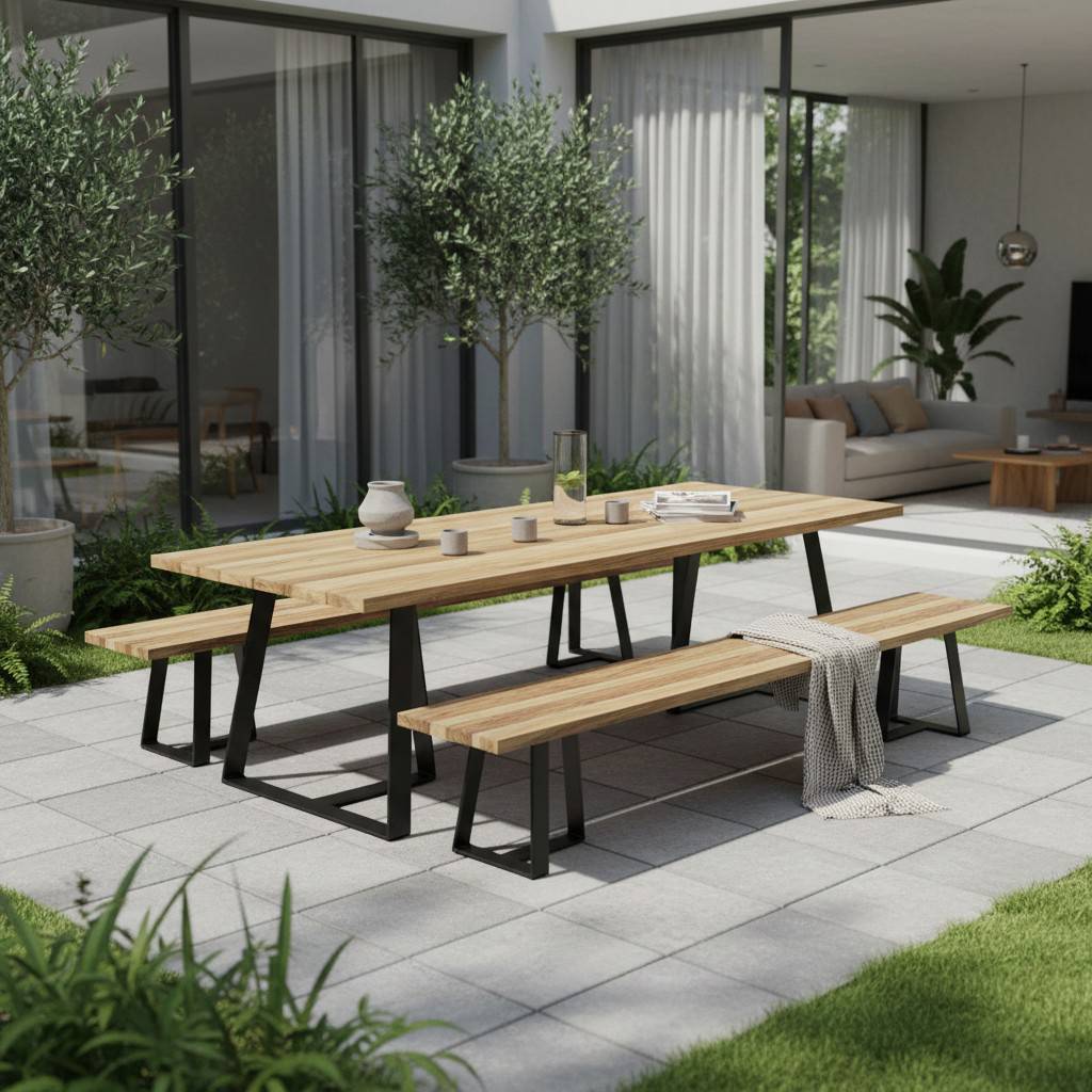 Table métal anthracite et teck recyclé 300 x 110 cm Orsay - Gecko Jardin - Imagen 5