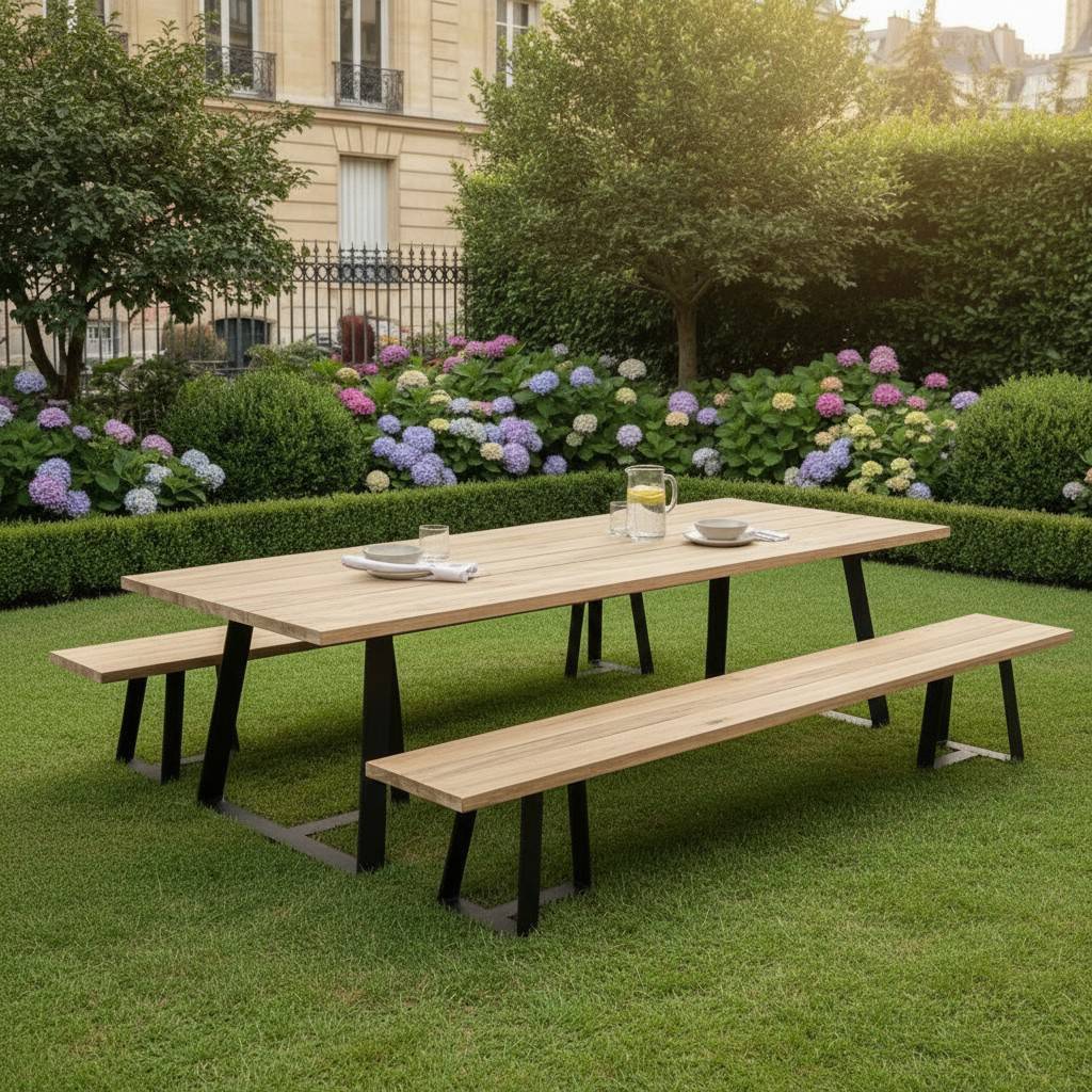 Table métal anthracite et teck recyclé 300 x 110 cm Orsay - Gecko Jardin - Imagen 6