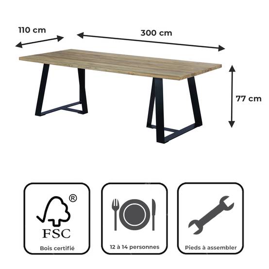 Table métal anthracite et teck recyclé 300 x 110 cm Orsay - Gecko Jardin - Imagen 9
