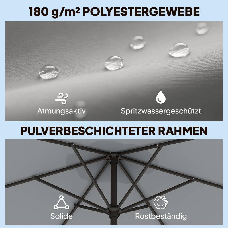 Parasol droit polyester jardin terrasse inclinable avec manivelle Ø295cm gris - ComfortXL Outdoor Living - Image 6