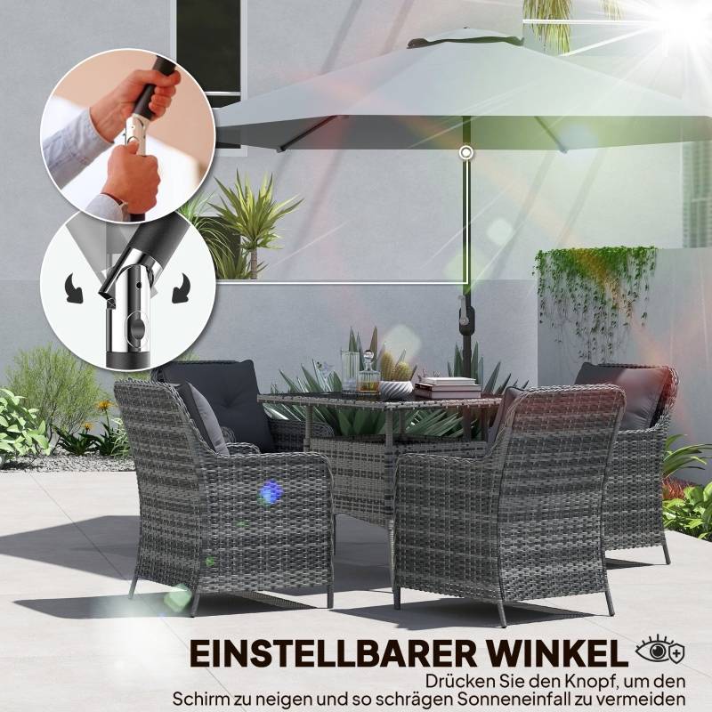 Parasol droit polyester jardin terrasse inclinable avec manivelle Ø295cm gris - ComfortXL Outdoor Living - Image 7