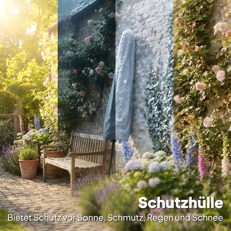 Parasol droit polyester jardin terrasse inclinable avec manivelle Ø295cm gris - ComfortXL Outdoor Living - Image 4
