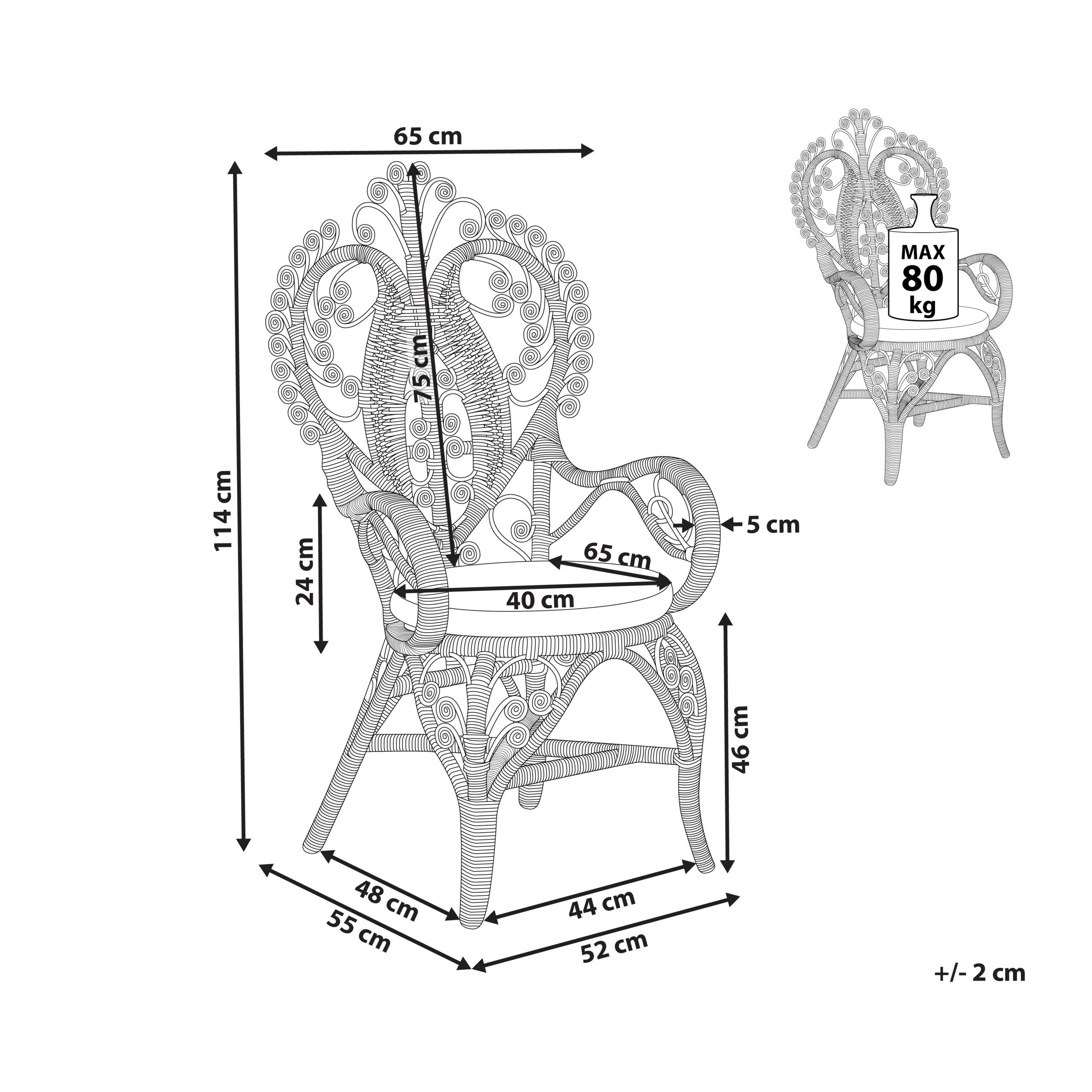 Chaise Paon en Rotin Clair et Coussin en Polyester Déhoussable Tissage Massif Petit Fauteuil Léger et Facile à Transporter - Image 3