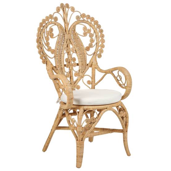 Chaise Paon en Rotin Clair et Coussin en Polyester Déhoussable Tissage Massif Petit Fauteuil Léger et Facile à Transporter - Image 1