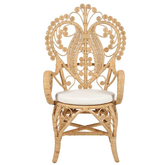 Chaise Paon en Rotin Clair et Coussin en Polyester Déhoussable Tissage Massif Petit Fauteuil Léger et Facile à Transporter - Image 4