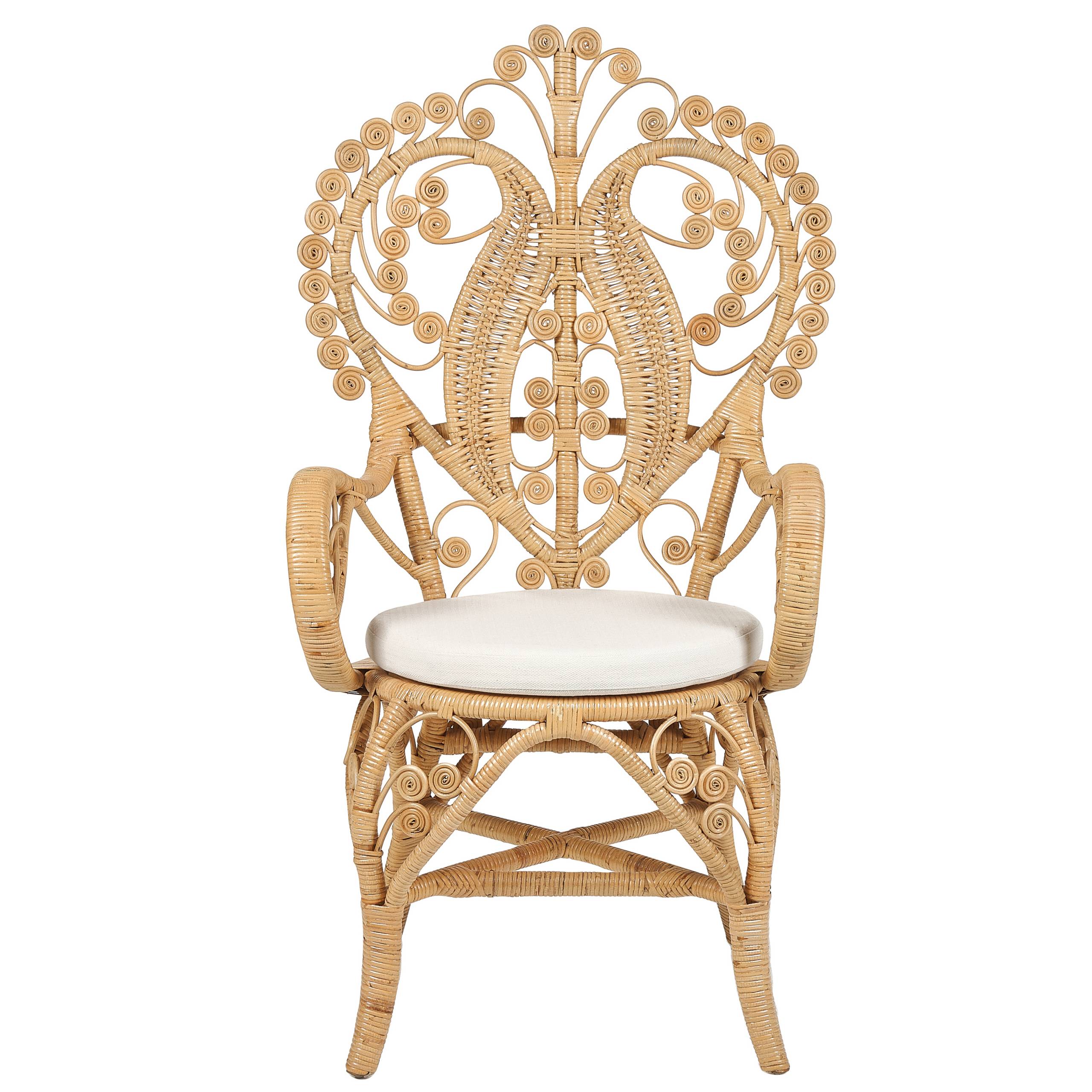Chaise Paon en Rotin Clair et Coussin en Polyester Déhoussable Tissage Massif Petit Fauteuil Léger et Facile à Transporter - Image 4