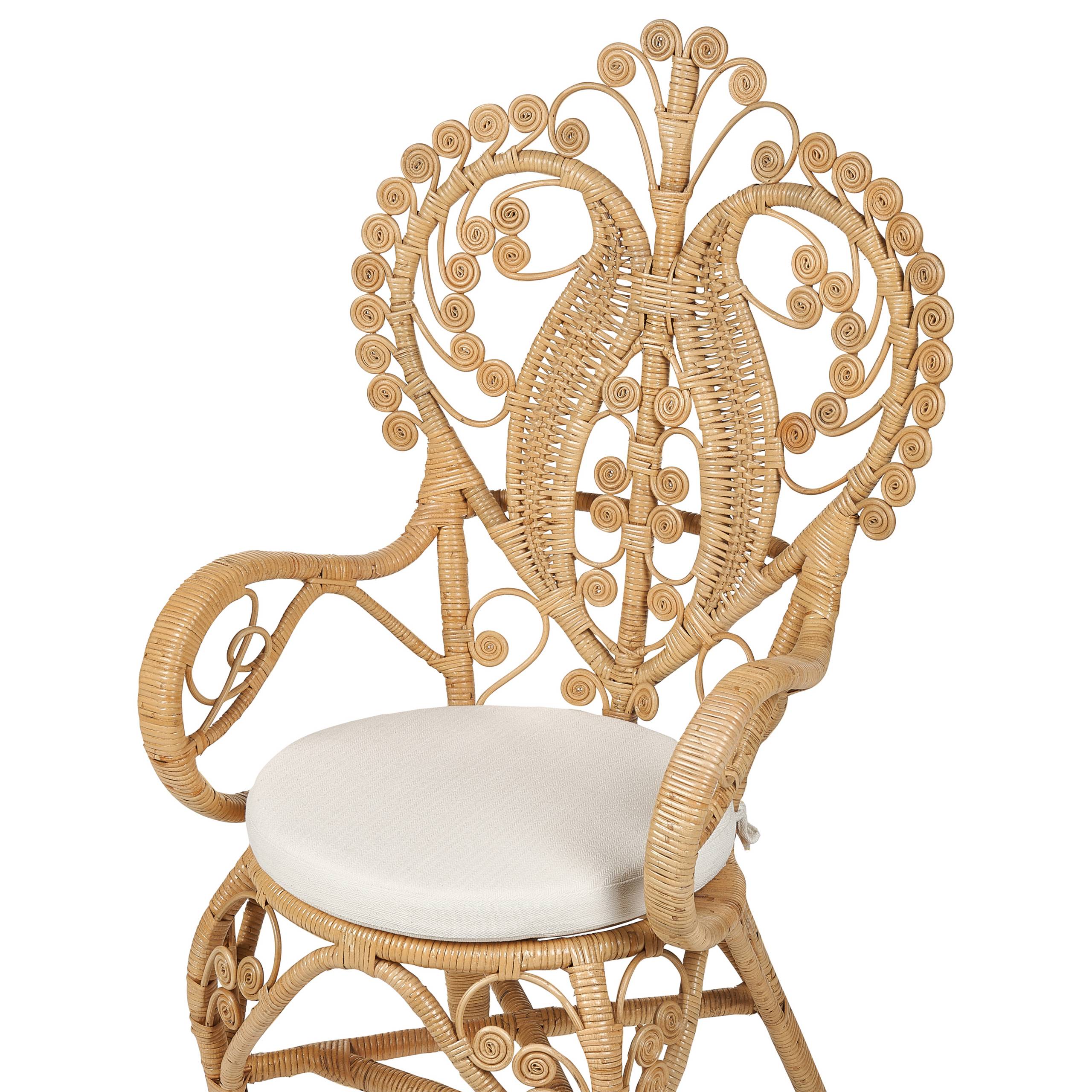 Chaise Paon en Rotin Clair et Coussin en Polyester Déhoussable Tissage Massif Petit Fauteuil Léger et Facile à Transporter - Image 6