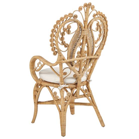 Chaise Paon en Rotin Clair et Coussin en Polyester Déhoussable Tissage Massif Petit Fauteuil Léger et Facile à Transporter - Image 5