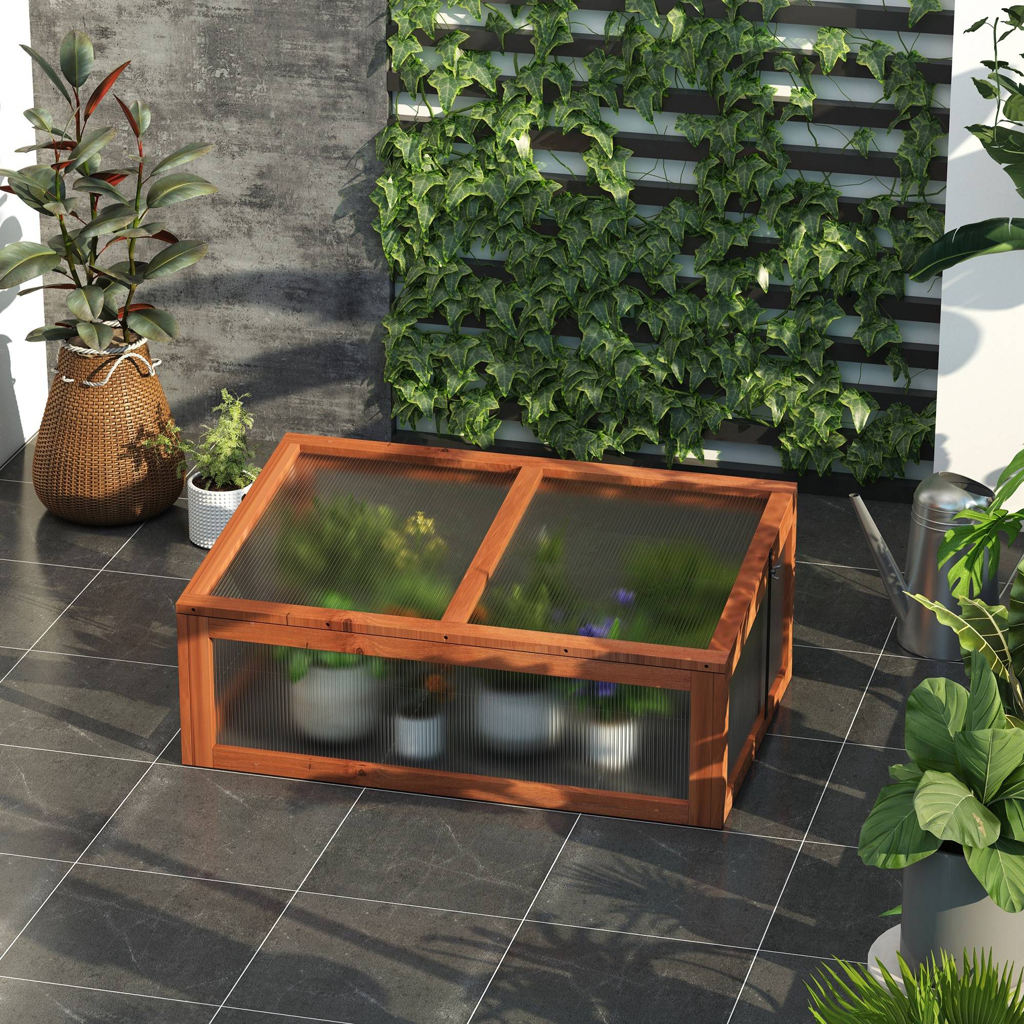 ComfortXL - Mini Serre de jardin bois polycarbonate pour semis avec toit ouvrant 100x65x40cm - ComfortXL Outdoor Living - Image 4
