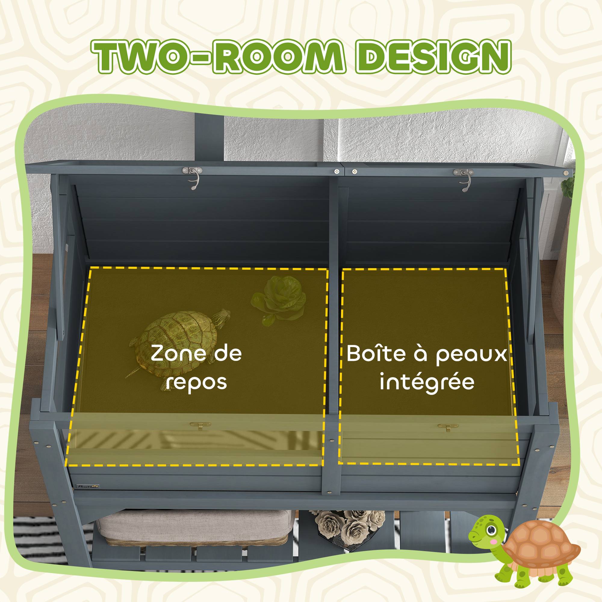 Enclos pour tortues sur pieds bois de sapin naturel 84 x 51 x 103 cm - PANGIVO - Image 6