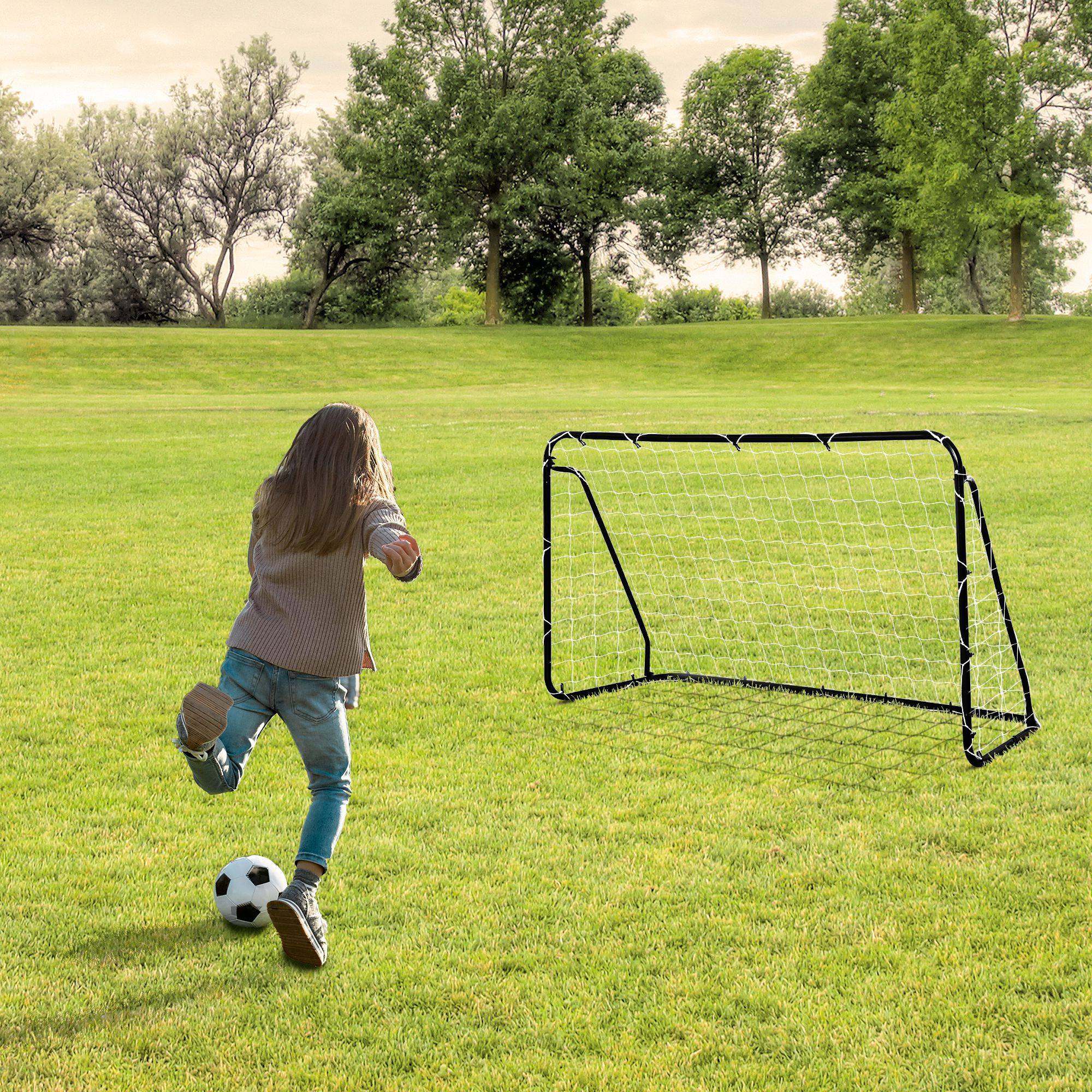 Homcom - But de football - cage de foot - but d'entrainement dim. 203L x 81l x 120H cm - châssis métal époxy filet polyester - piquets inclus - noir - HOMCOM - Imagen 2