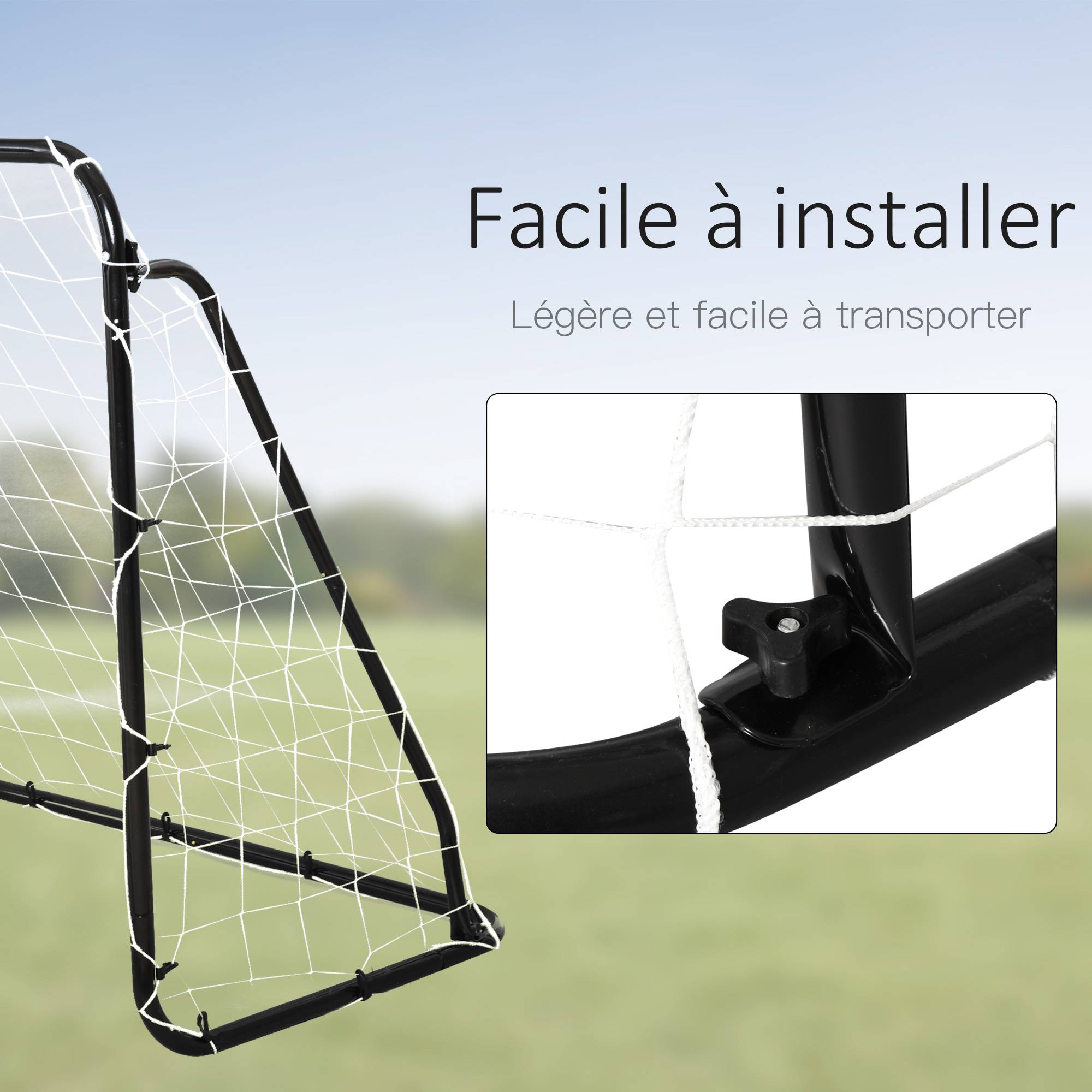 Homcom - But de football - cage de foot - but d'entrainement dim. 203L x 81l x 120H cm - châssis métal époxy filet polyester - piquets inclus - noir - HOMCOM - Imagen 4