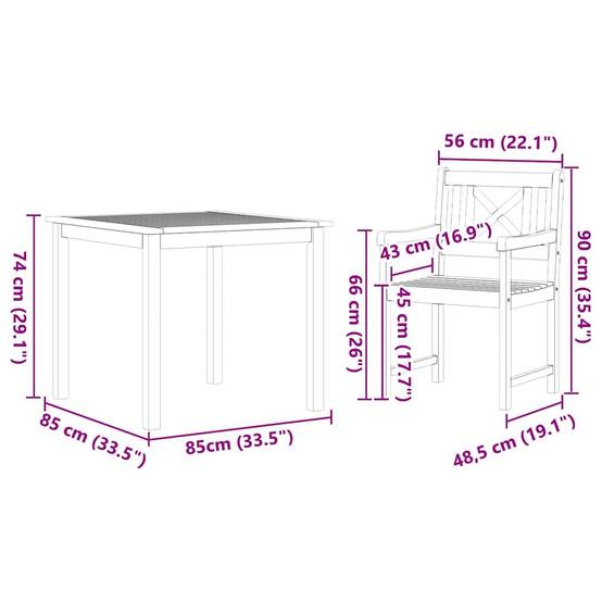 Salon de Jardin 4 Places Acacia et Acier Table et Chaises pour Terrasse Extérieur Marron – ComfortXL Outdoor Living - Image 8
