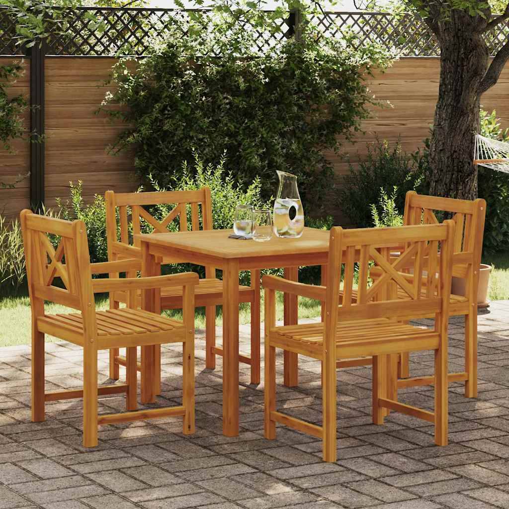 Salon de Jardin 4 Places Acacia et Acier Table et Chaises pour Terrasse Extérieur Marron – ComfortXL Outdoor Living - Image 1