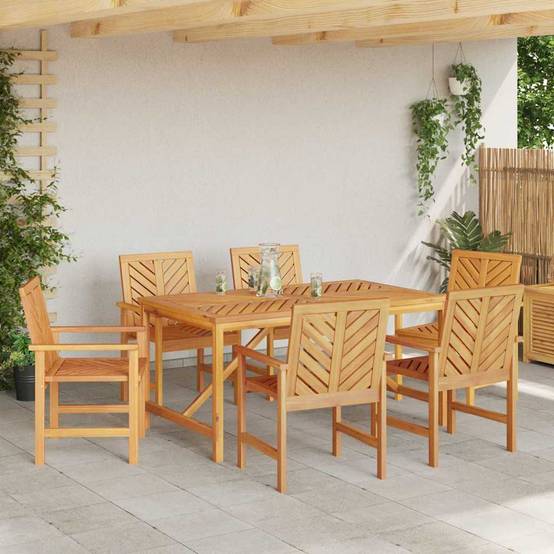 Ensemble de salle à manger jardin bois d'acacia huilé marron 150 x 90 x 74 cm (7 pièces) - PANGIVO - Image 4