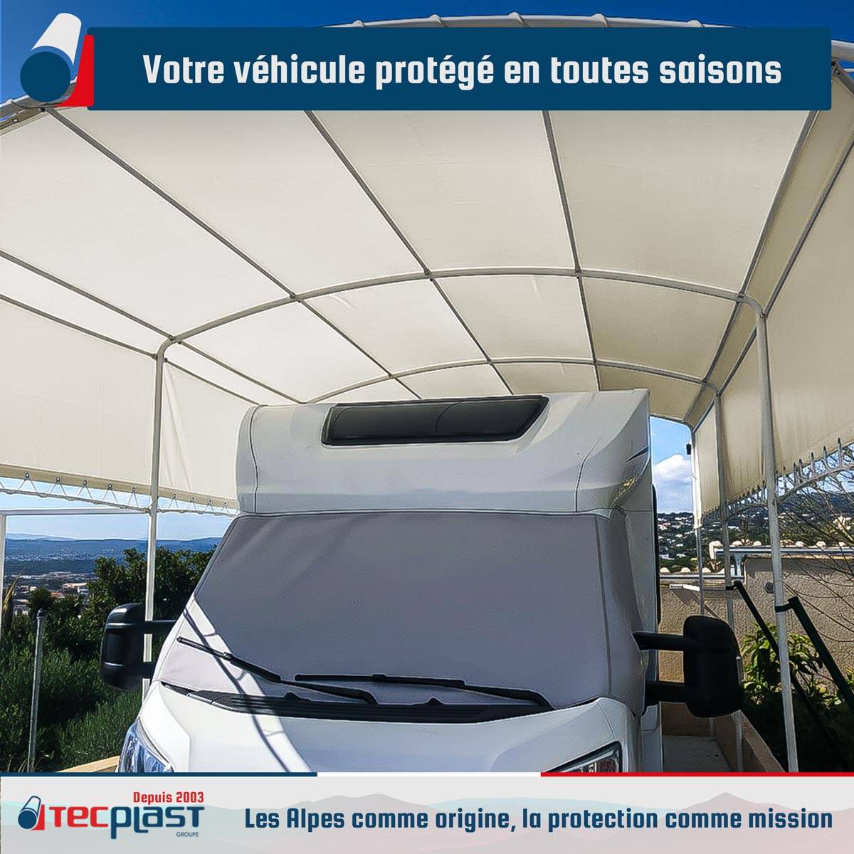 Tecplast - Bâche pour Carport 3x6 m LP506CP Blanc Crème - Garantie 5 ans - Toile PVC étanche pour abri de voiture TECPLAST - Imagen 2