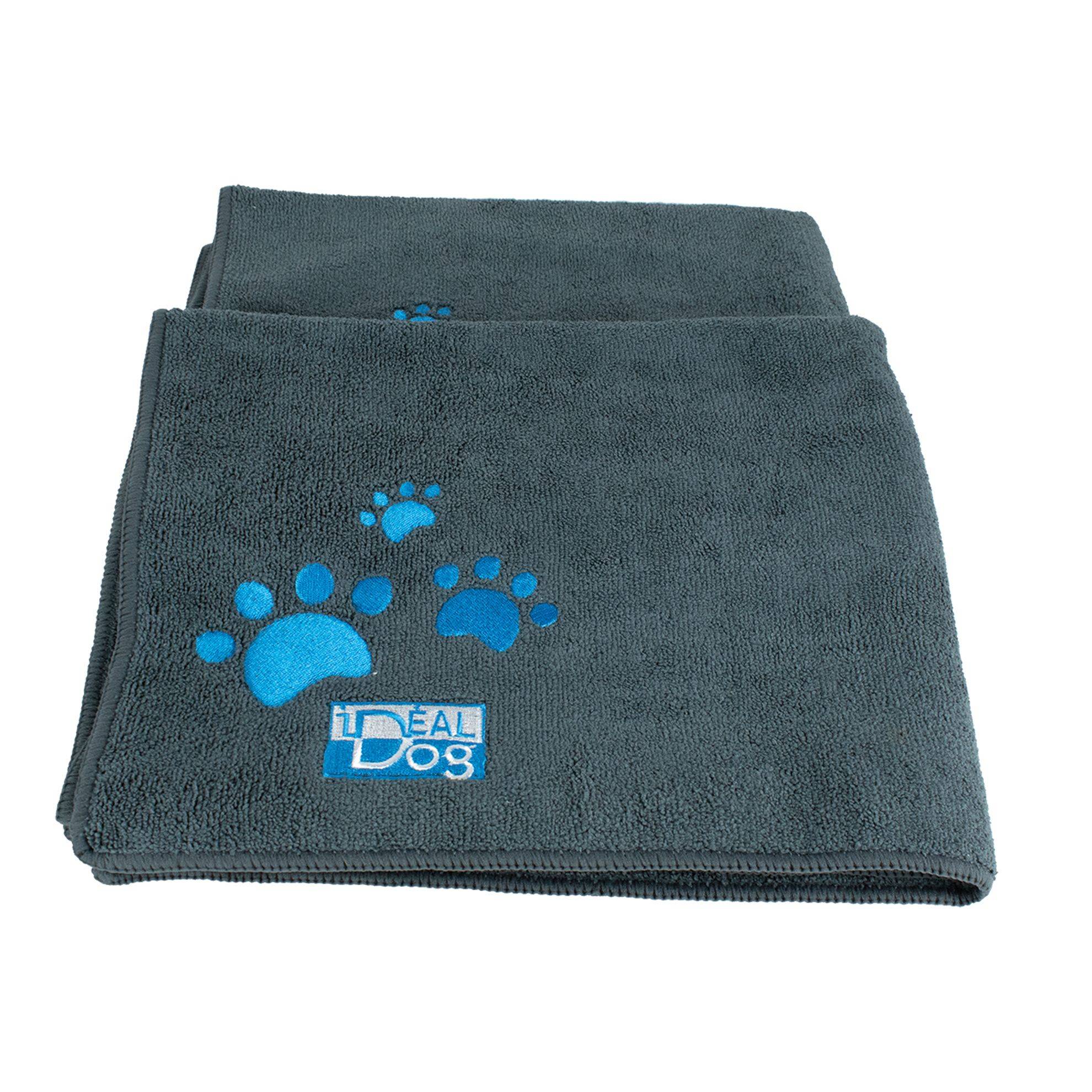 Lot de 2 serviettes Microfibre grises pattes bleues - Petit modèle IDEALDOG
