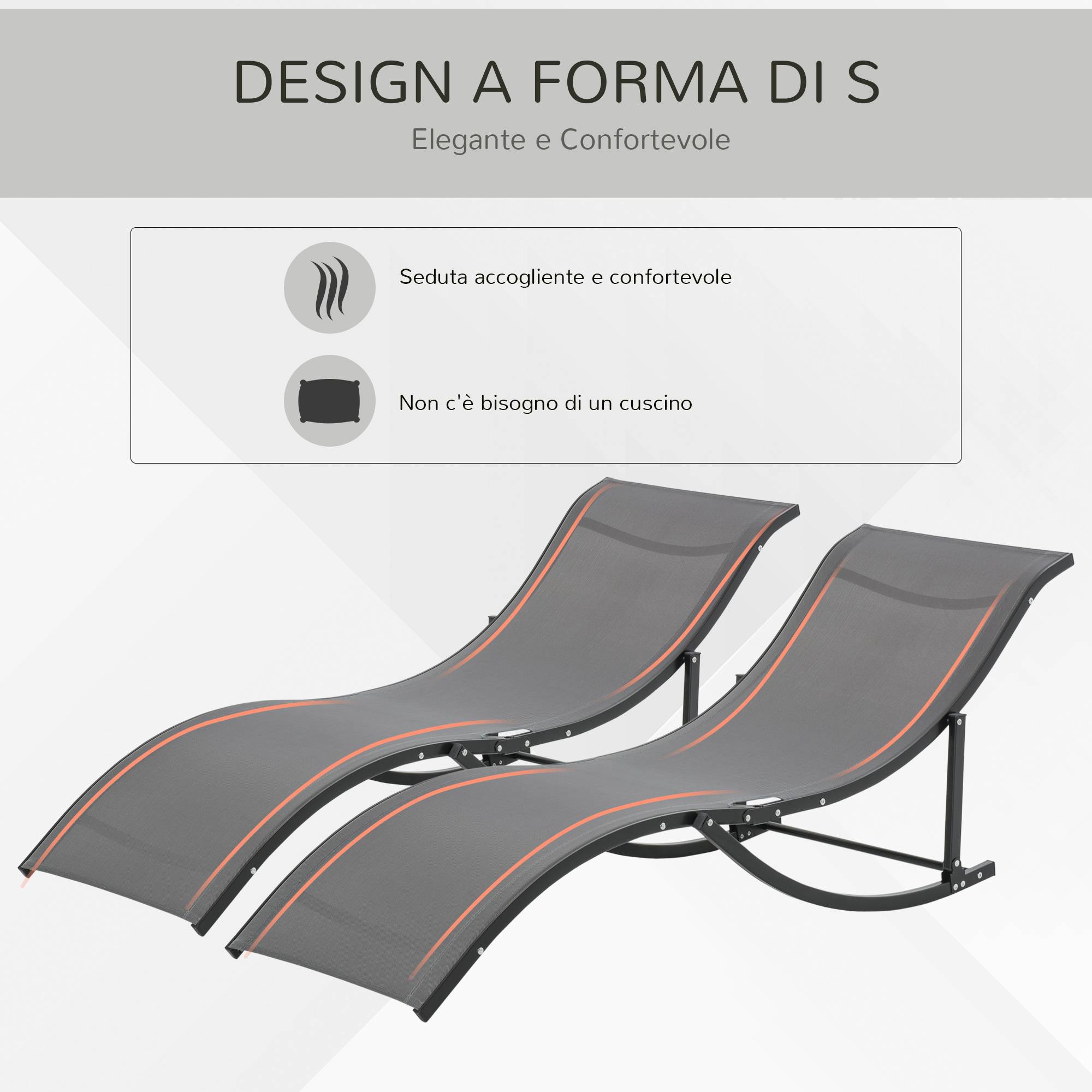Ensemble de 2 chaises longues pliantes de jardin, chaise longue en aluminium et textilène, 61 x 165 x 63 cm - Image 6