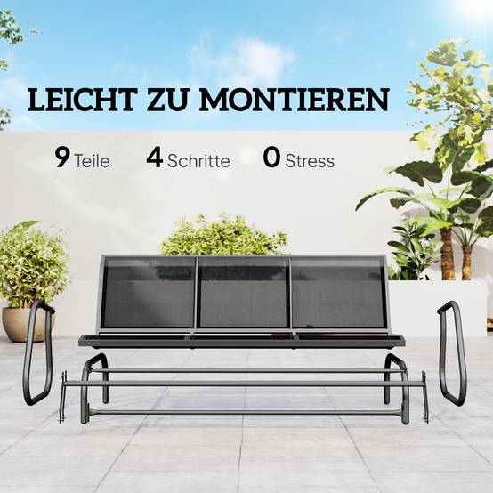 Banc de jardin à bascule 3 places, mécanisme de bascule, capacité 300 kg, 147 x 70 x 85 cm, Gris foncé - Image 5