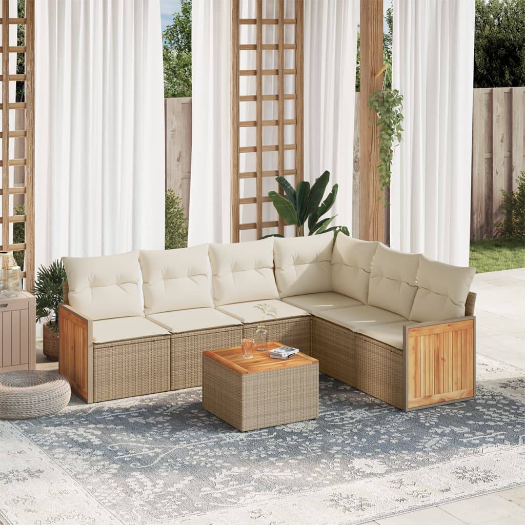 Salon de jardin 7 éléments en résine tressée avec rangement pour patio et terrasse beige – ComfortXL Outdoor Living - Image 1