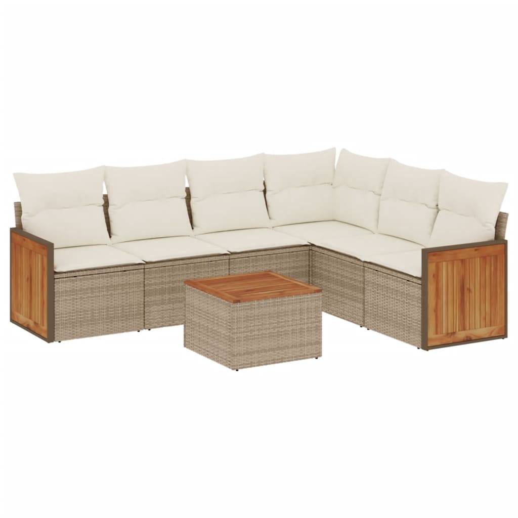 Salon de jardin 7 éléments en résine tressée avec rangement pour patio et terrasse beige – ComfortXL Outdoor Living - Image 2