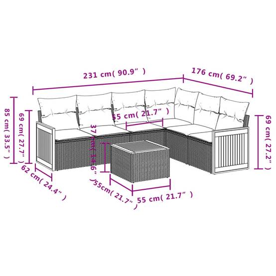 Salon de jardin 7 éléments en résine tressée avec rangement pour patio et terrasse beige – ComfortXL Outdoor Living - Image 3