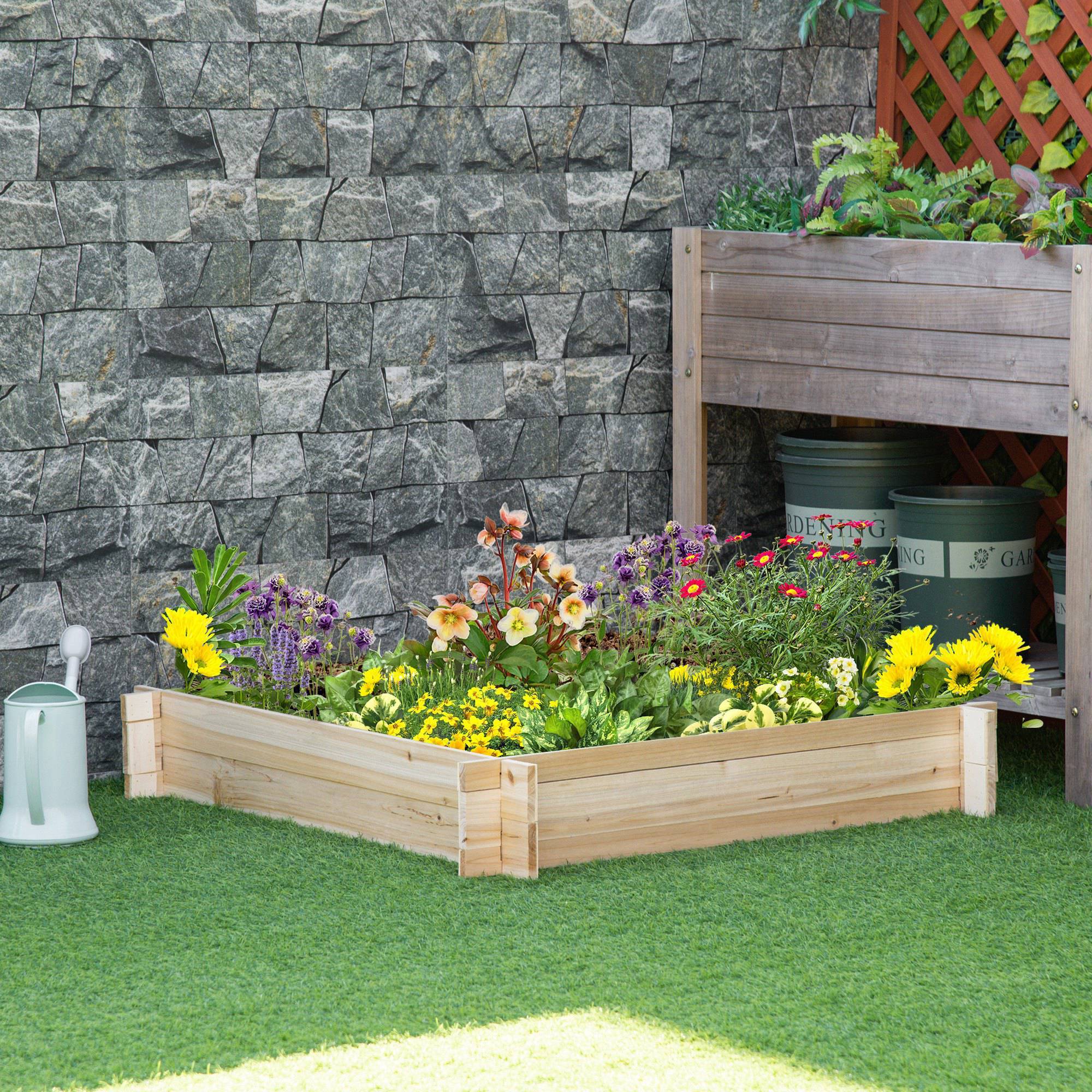 Jardinière Carrée en Bois 100 x 100 x 16 cm, Bac de Jardin Urbain pour Plantes, Fleurs et Herbes Aromatiques, Terrasse, Naturel - Image 4