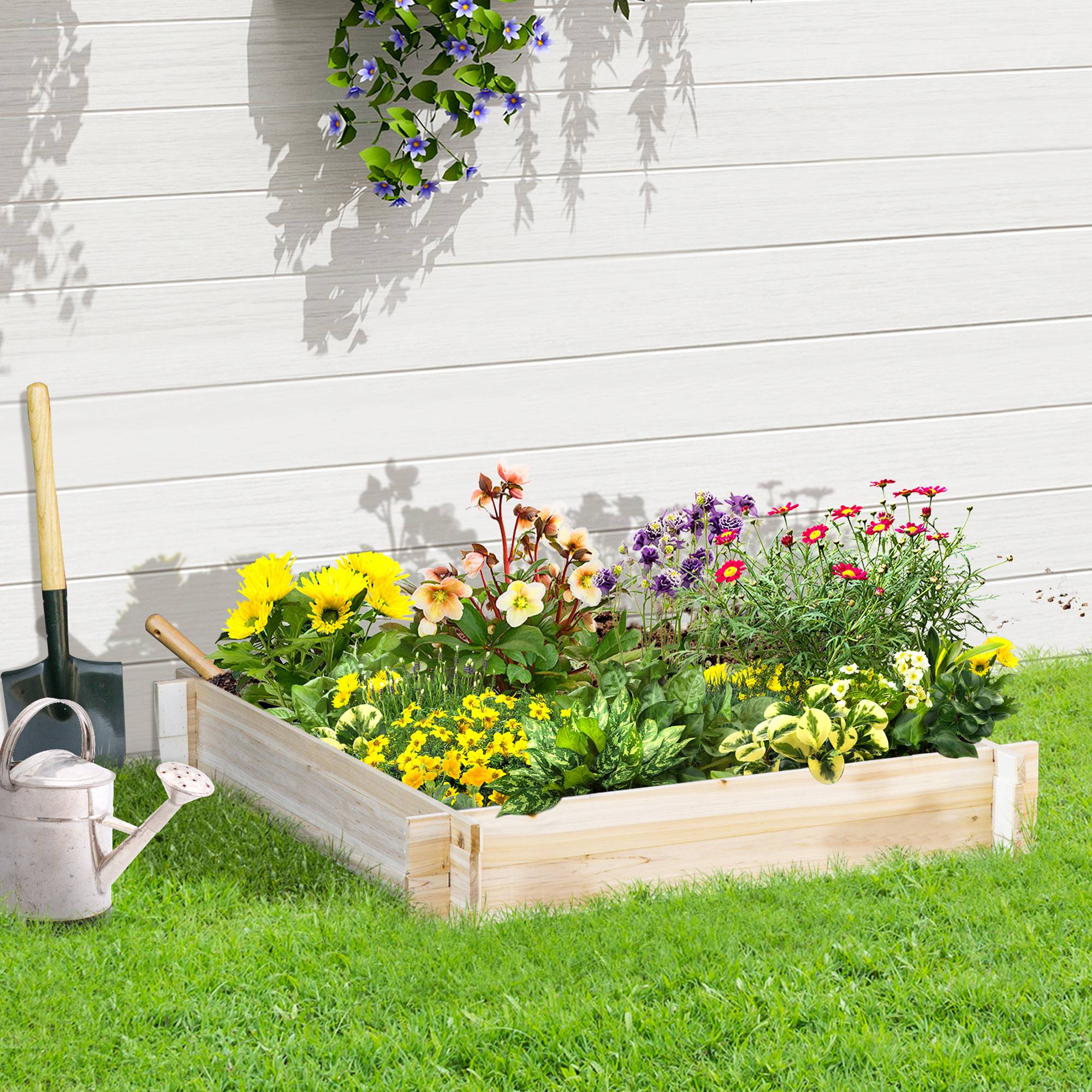 Jardinière Carrée en Bois 100 x 100 x 16 cm, Bac de Jardin Urbain pour Plantes, Fleurs et Herbes Aromatiques, Terrasse, Naturel - Image 3