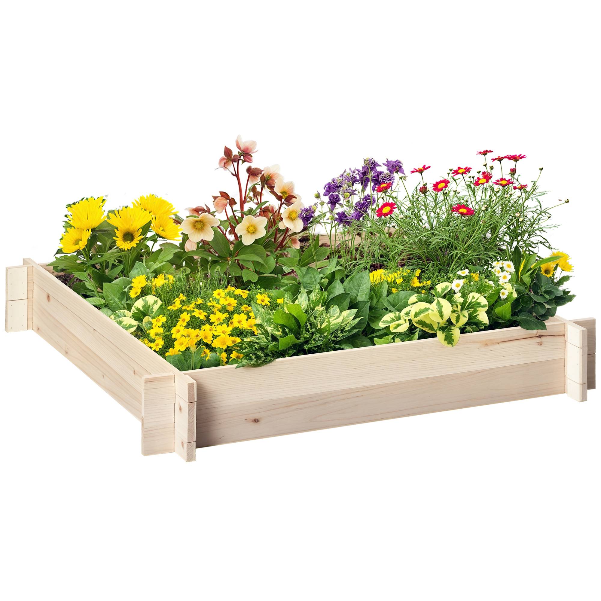 Jardinière Carrée en Bois 100 x 100 x 16 cm, Bac de Jardin Urbain pour Plantes, Fleurs et Herbes Aromatiques, Terrasse, Naturel - Image 1