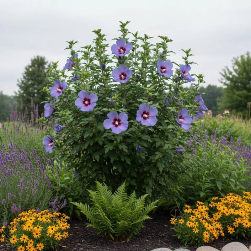 Hibiscus Ultramarine® 'Minultra', Althéa à fleurs Bleue - feuillage Caduc - Pot de 7,5L - Tigette - 60/80 cm-  hauteur à maturité De 1,00 m à 1,50 m - Image 4