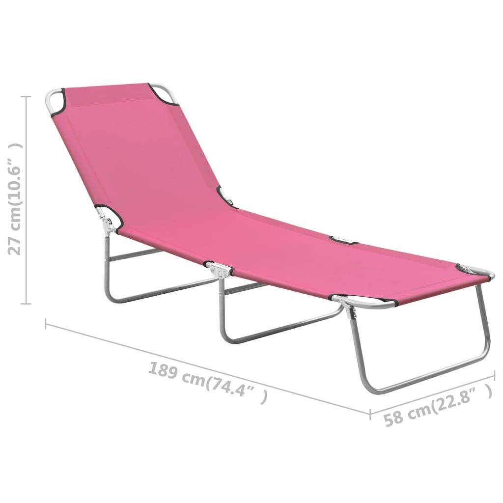 Maison Chic - Chaise longue | Transat | Bain de soleil pliable acier et tissu rose - Image 8
