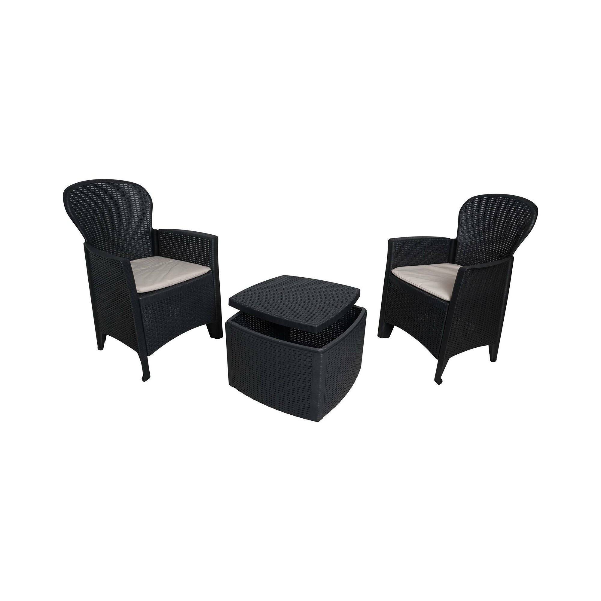 Dmora - Set salon d'extérieur Dakain, Salon de jardin composé de 2 fauteuils et 1 table conteneur, Salon effet rotin, 100% Made in Italy, Anthracite - Dmora - Imagen 4