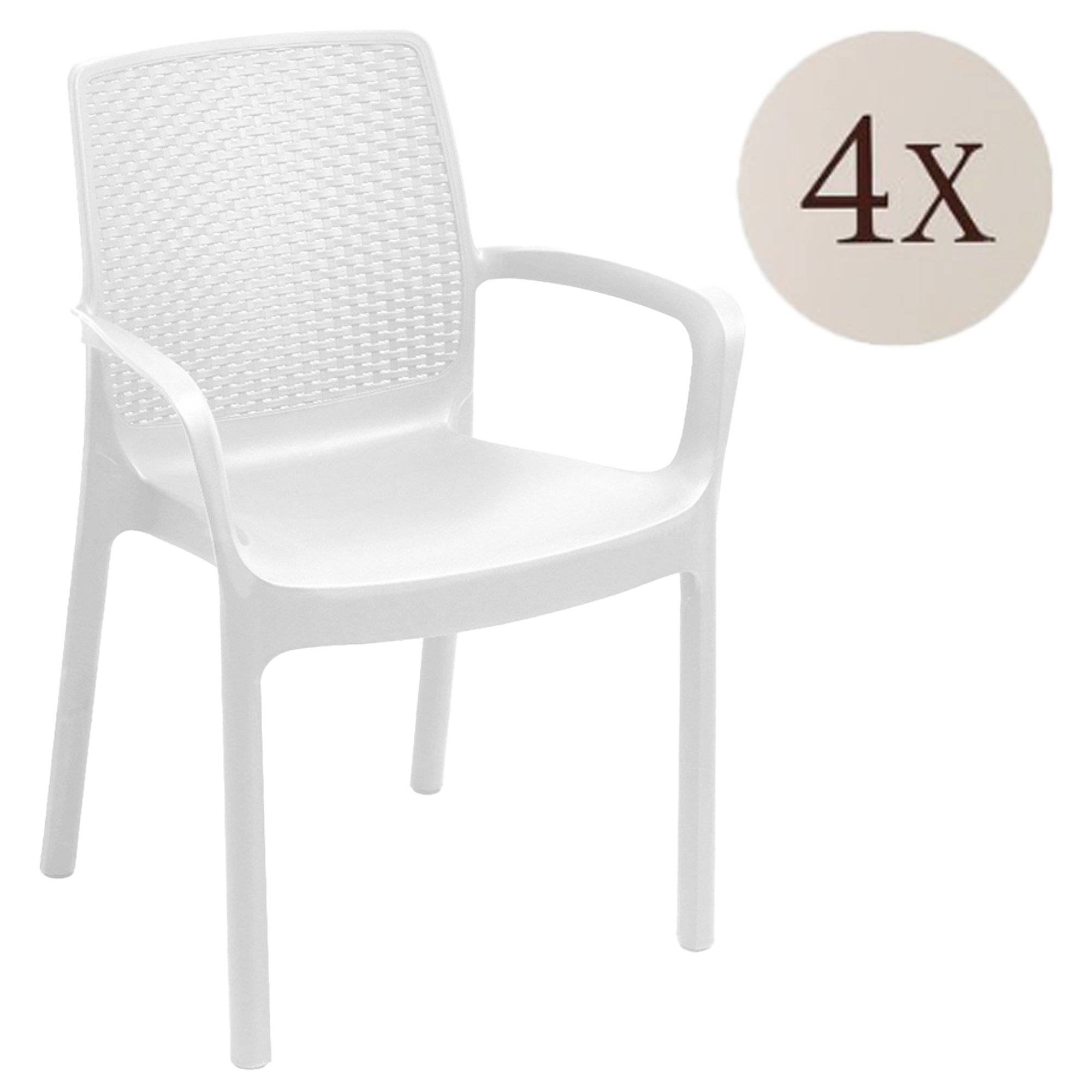 Dmora - Ensemble de 4 chaises d'extérieur Viterbo, Sièges de jardin, Chaise de table à manger, Fauteuil d'extérieur effet rotin, 54x60h82 cm, Blanc - Dmora - Imagen 1