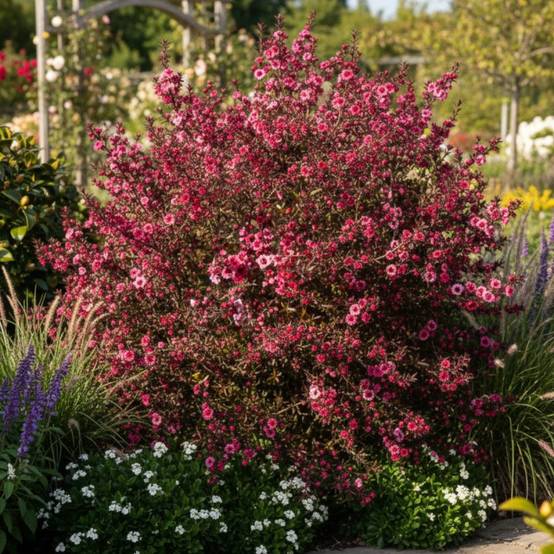 Leptospermum Winter Cheer, Arbre à thé à fleurs Rouge - feuillage Persistant - Pot de 3L - 20/40 cm- hauteur à maturité De 1,00 m à 1,50 m - Image 4
