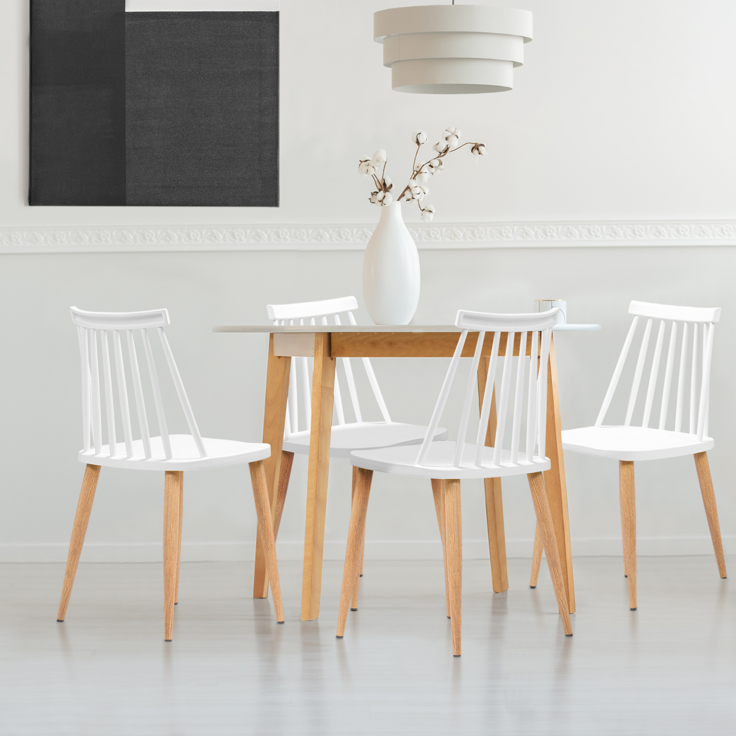 Lot de 4 chaises - PIA - Noires et Blanches - Style minimaliste