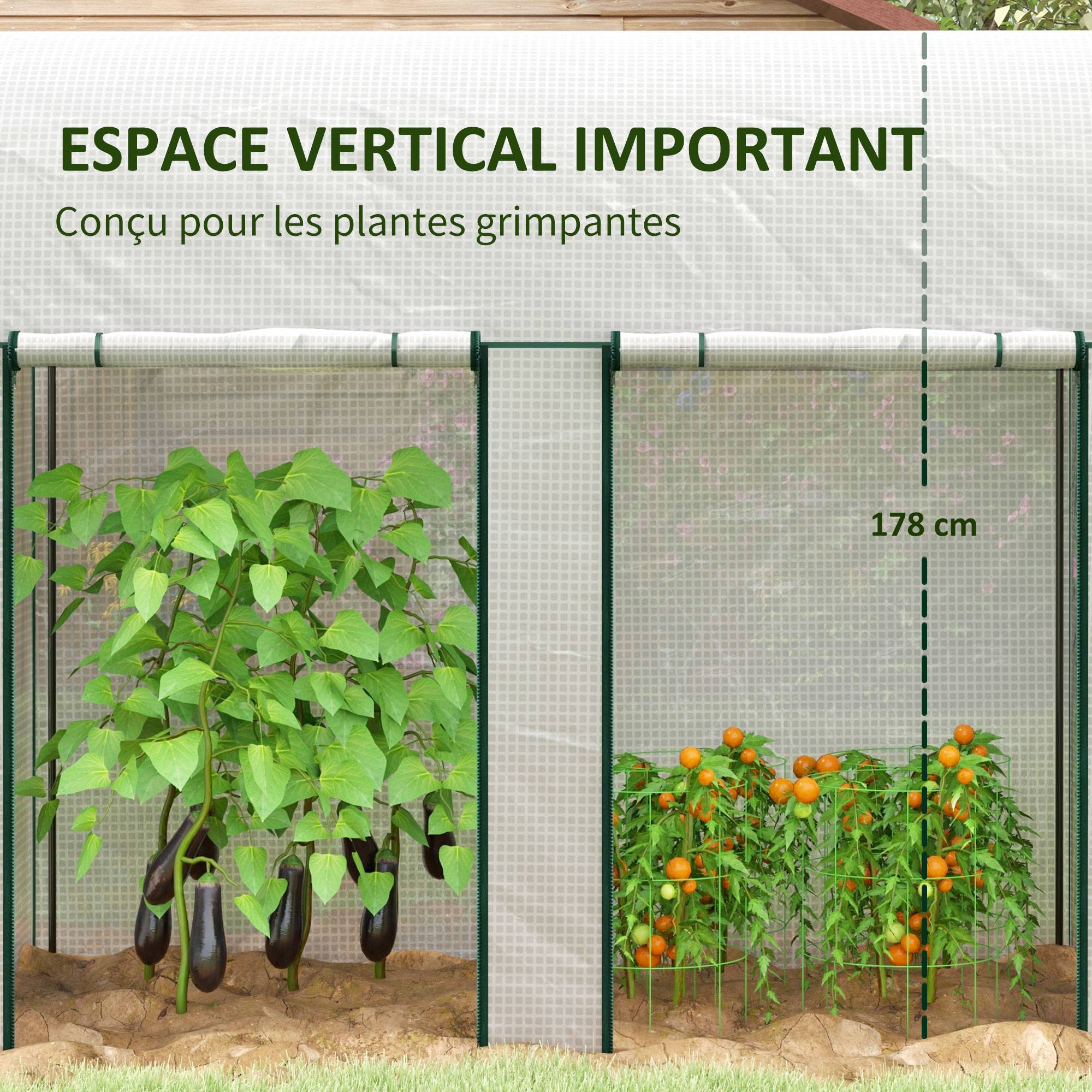 Serre de jardin 2 m² dim. 2L x 1l x 1,78H m 2 Portes zippées enroulables Acier PE Haute densité 140 g/m² Anti-UV blanc - Image 6