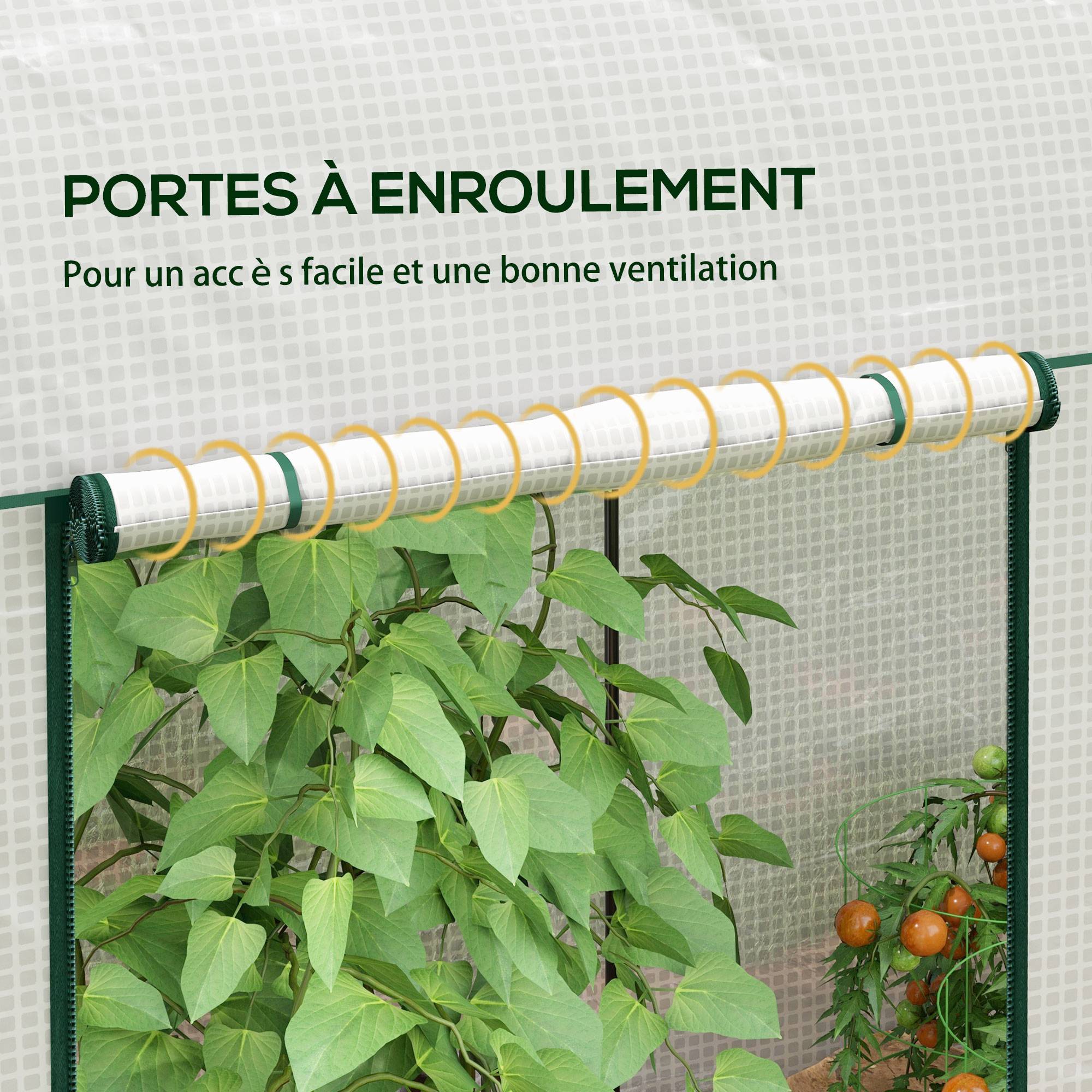 Serre de jardin 2 m² dim. 2L x 1l x 1,78H m 2 Portes zippées enroulables Acier PE Haute densité 140 g/m² Anti-UV blanc - Image 8