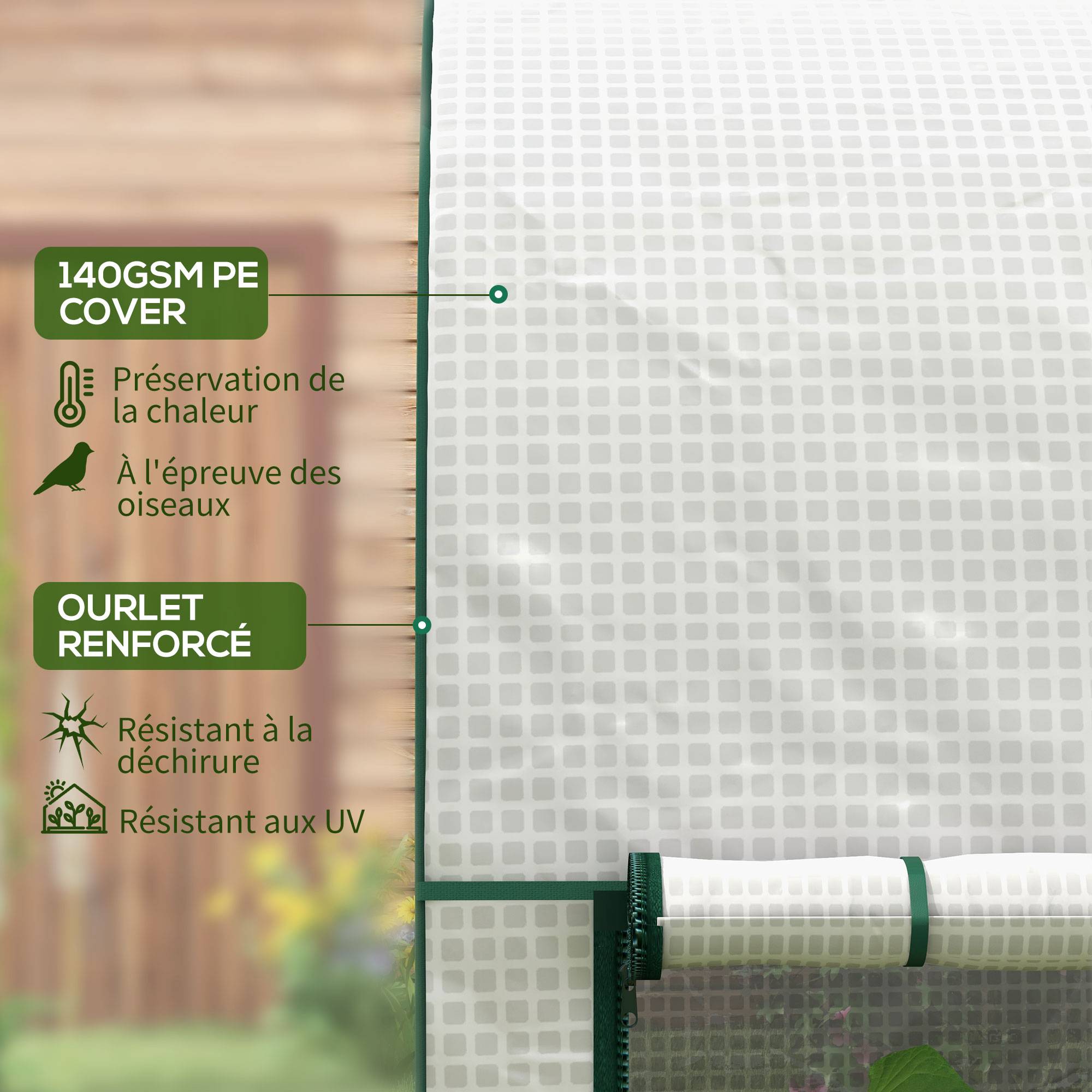 Serre de jardin 2 m² dim. 2L x 1l x 1,78H m 2 Portes zippées enroulables Acier PE Haute densité 140 g/m² Anti-UV blanc - Image 7