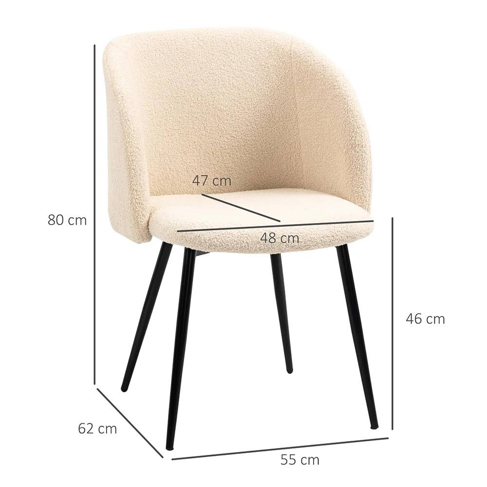 KOMHTOM - Lot de 2 chaises de salle à manger avec dossier en tissu effet laine boucleé pieds en acier 55 x 62 x 80 cm beige noir - Image 4
