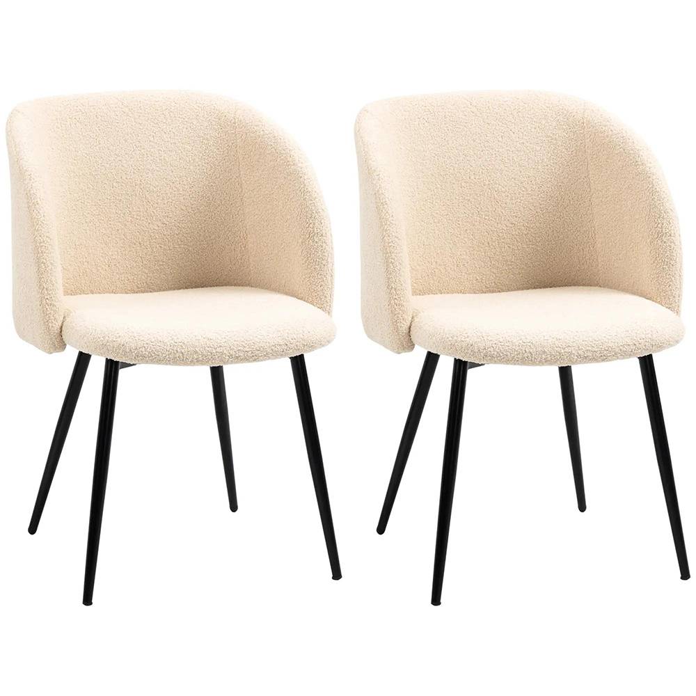 KOMHTOM - Lot de 2 chaises de salle à manger avec dossier en tissu effet laine boucleé pieds en acier 55 x 62 x 80 cm beige noir - Image 5