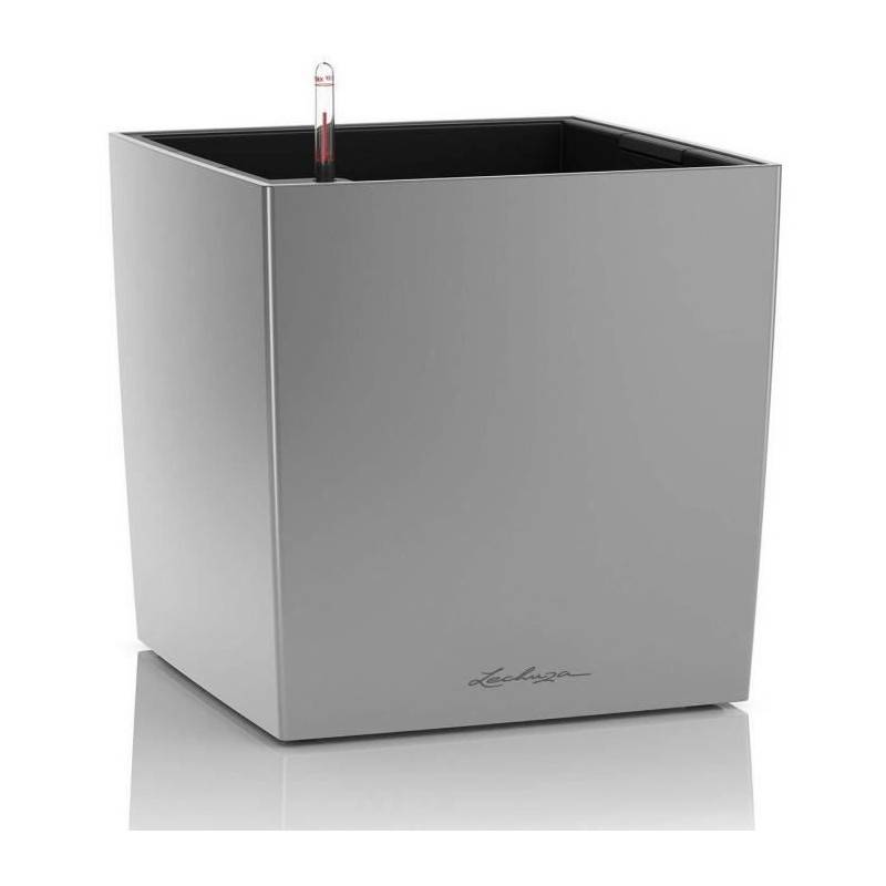 Lechuza - Pot De Fleur - Lec - Cube Premium 40 - Argent Métallisé - Résistant Aux Intempéries Et Aux Uv - Imagen 1