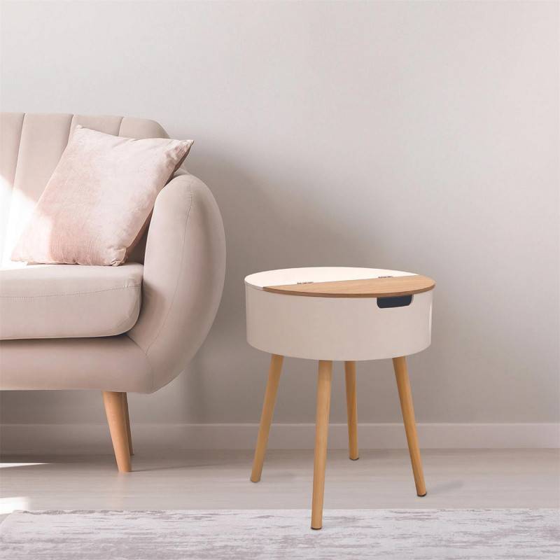 The Home Deco Factory - Table d'appoint ronde coffre intégré Blanc - Image 7