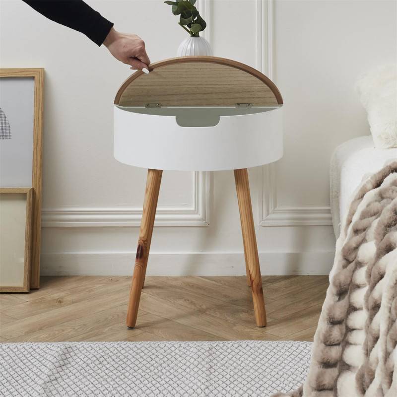 The Home Deco Factory - Table d'appoint ronde coffre intégré Blanc - Image 5